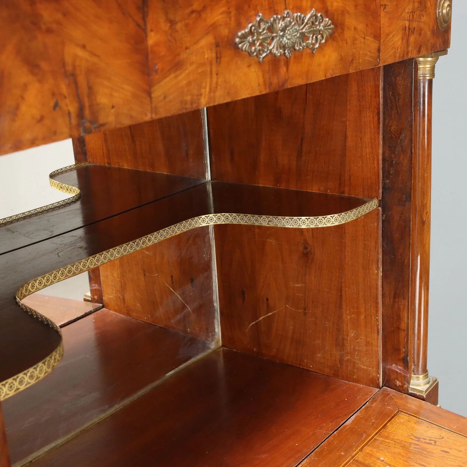 Ancient Empire secretary in walnut and bronze, Italy, 19th century