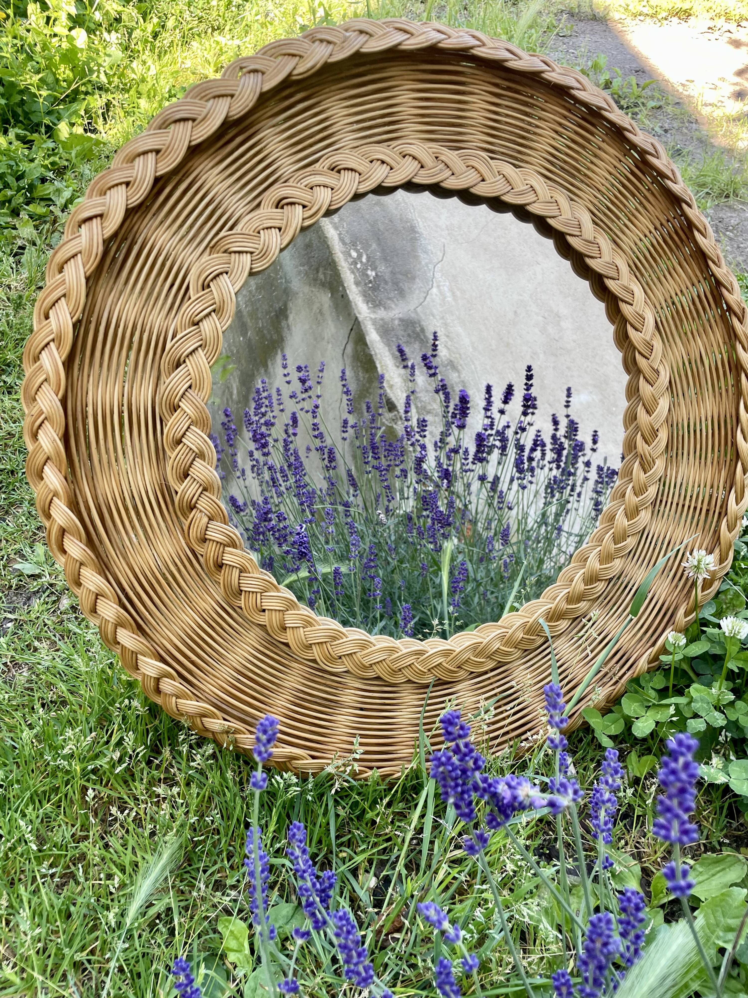 50s woven wicker mirror