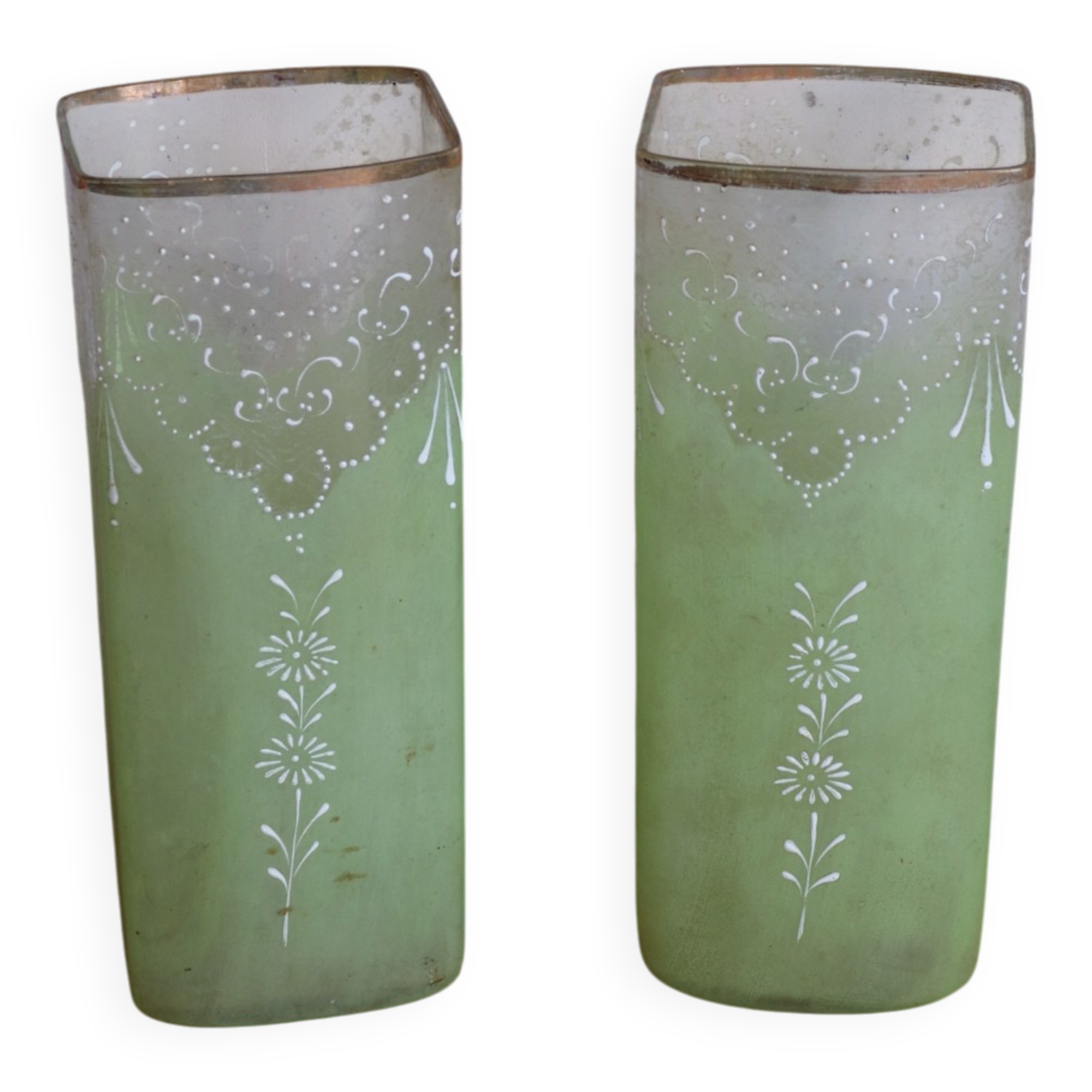 Paire de vases anciens en verre fin XIXe art nouveau