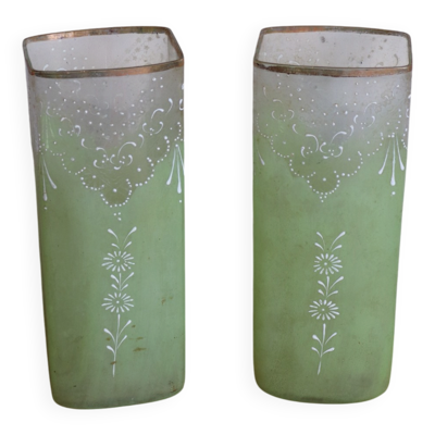 Paire de vases anciens en verre fin XIXe art nouveau