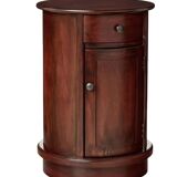 Vintage Cherry Round Side Table with Storage Drawer & Door