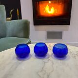 Ensemble de 3 Bougeoirs en verre bleu