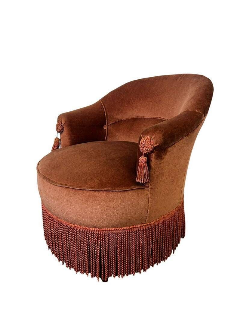 Vintage pink armchair / one seat / fringed armchair