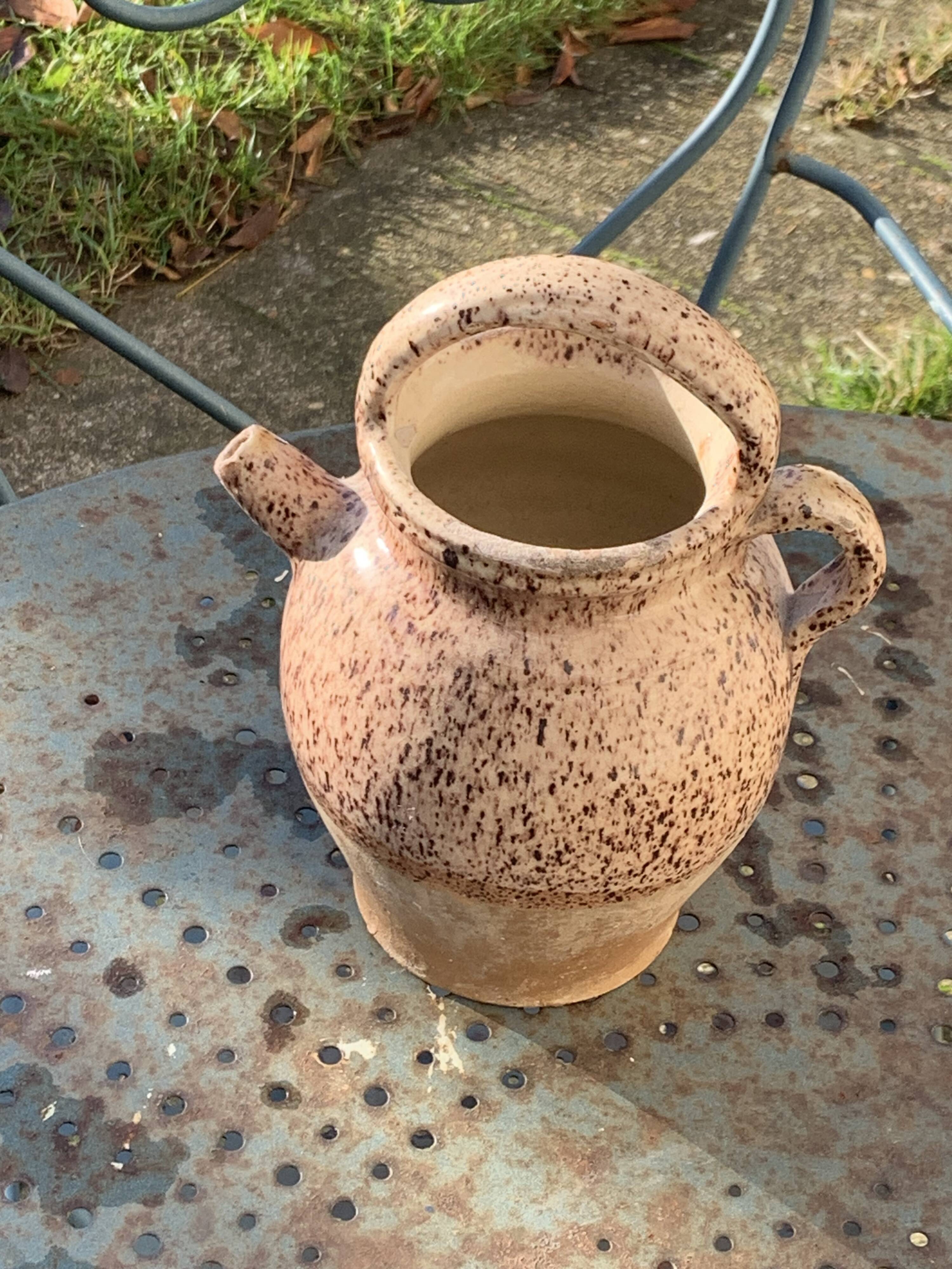Gargoulette, raw stoneware jug and beige glaze, speckled, vintage