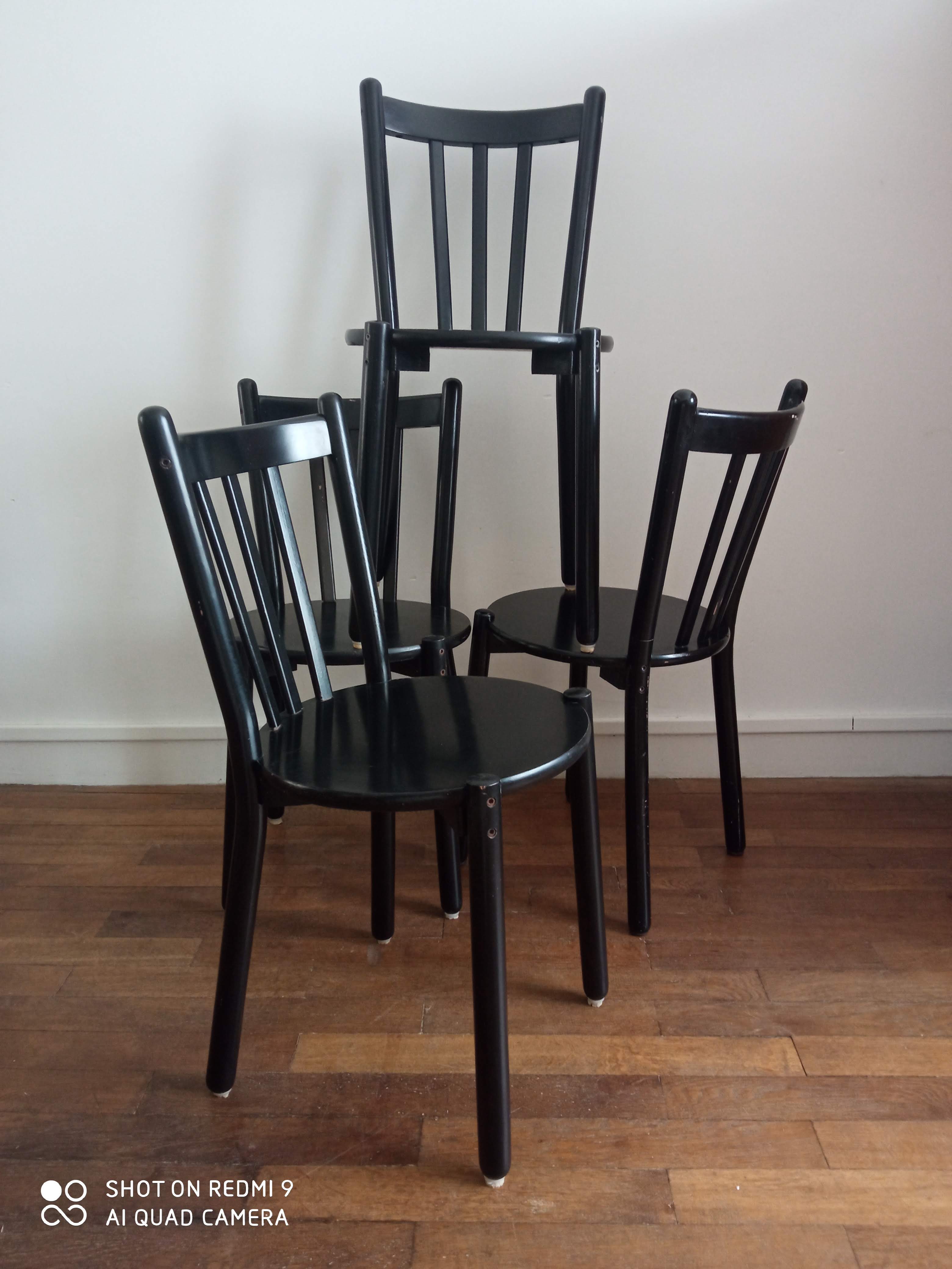 Vintage black lacquered wooden chairs 1980