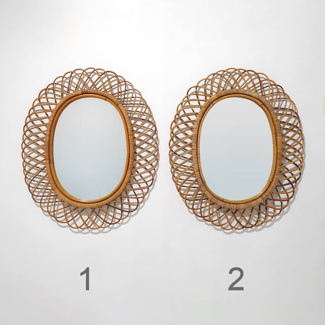 Wall mirror with rattan frame, 1950s