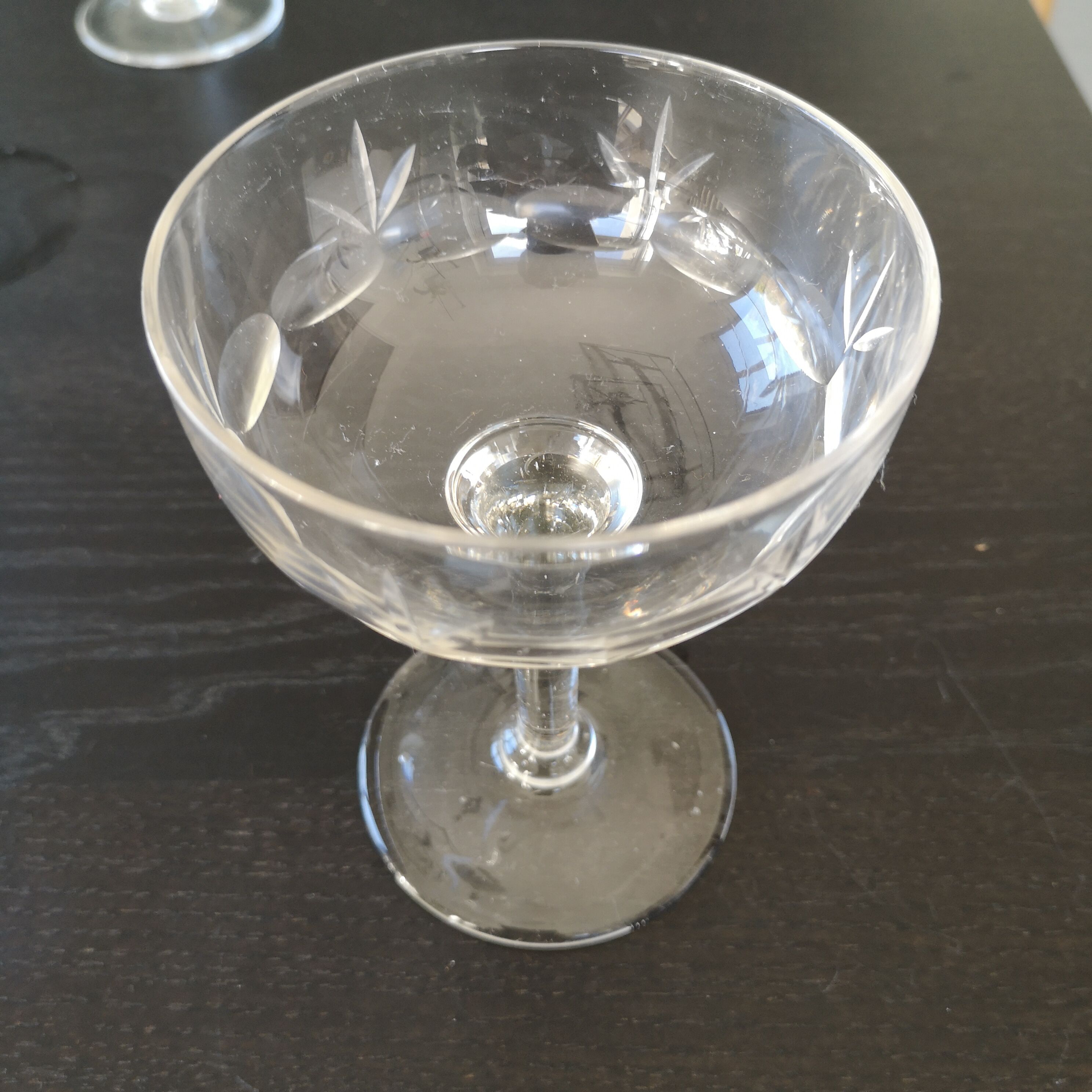 6 vintage engraved champagne glasses