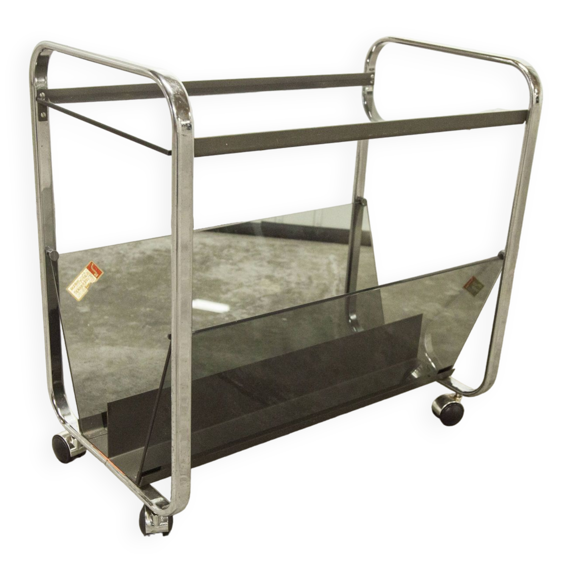 Serving Echts Kristall Spiegelglas Parsol 1980 smoked glass and chrome