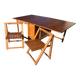 Brown walnut drop-leaf dining table with 2 matching chairs, 1960s (set of 3)