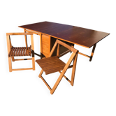 Table à manger à abattants en noyer marron avec 2 chaises assorties, années 1960 (set de 3)