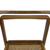 set of four mid century modern folding chairs, wood and webbing chair, italy 1970s design