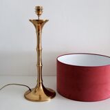 Brass bamboo table lamp by Ingo Maurer with velvet lampshade, 1960