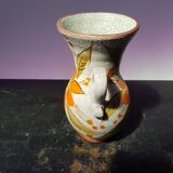 Old vase with enamelled ceramic coves décor flowers made in italy vintage