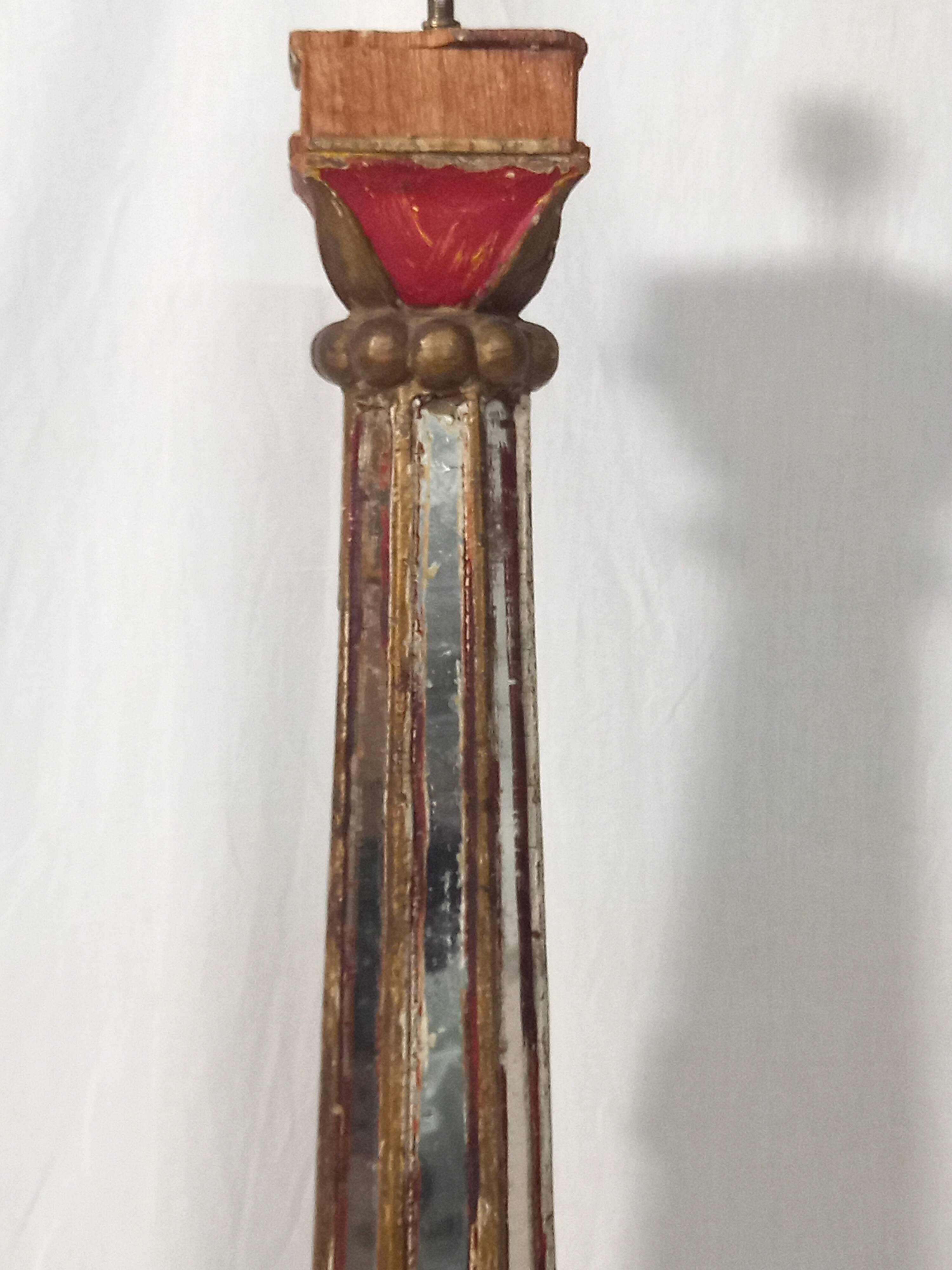 Floor lamp column in polychrome and mirrored wood