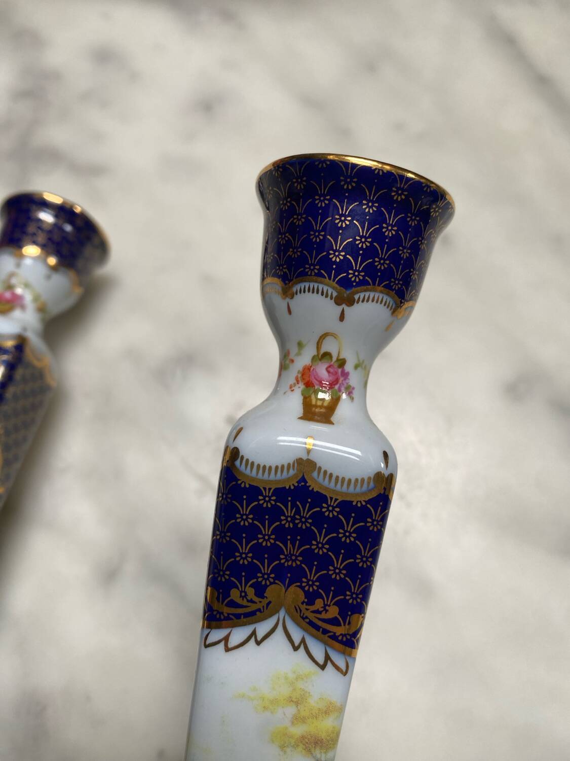 English porcelain clock and candle holders