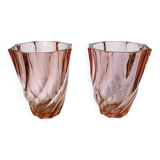 Pair of Rosaline Twisted Glass Vases – Vintage 1970s