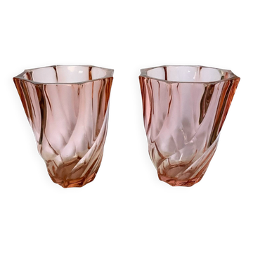 Pair of Rosaline Twisted Glass Vases – Vintage 1970s