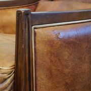 Cognac-Colored Sheepskin Leather Art Deco Design Chair Combined with Wood