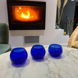 Ensemble de 3 Bougeoirs en verre bleu