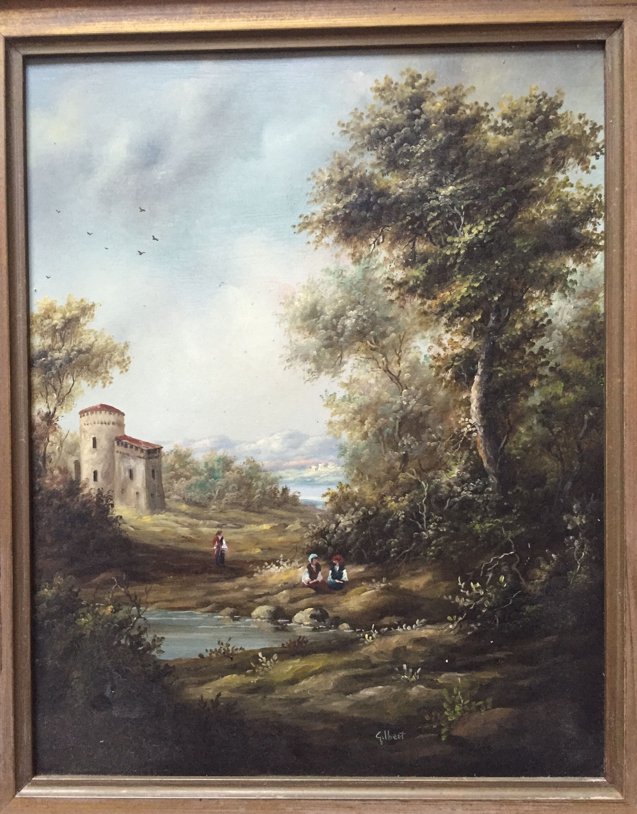 Oil on panel: lively landscape