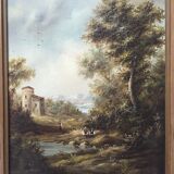 Oil on panel: lively landscape