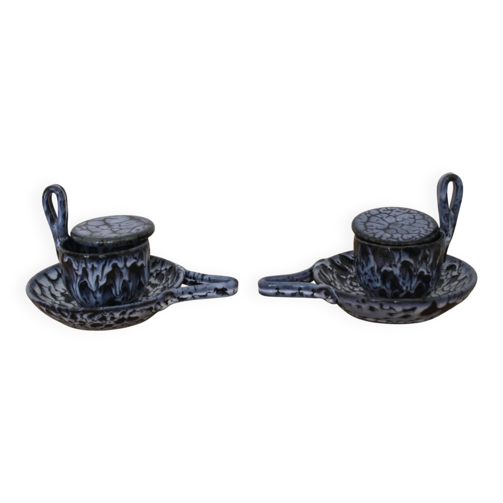 Pair of covered ceramic vintage trembler cups