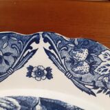 Assiette ancienne grande taille en céramique motif bateaux marchands - coloris bleu Diam 41 cm