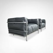LC3 down cushions Y extra leather armchairs by Le Corbusier Cassina 1990s