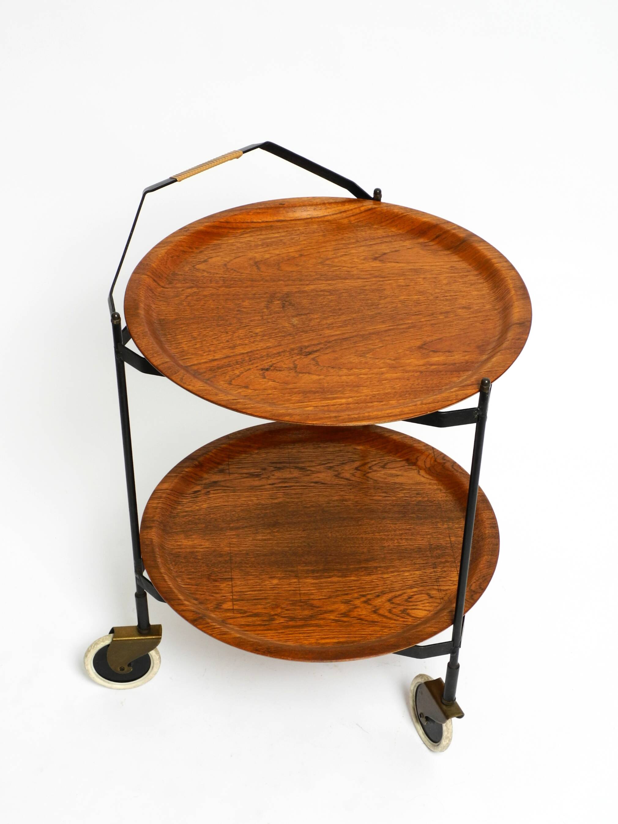 Folding Mid Century serving trolley with removable teak pagwood trays