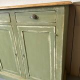 Antique green patinated grand buffet – 4 doors & 4 drawers – Wooden top