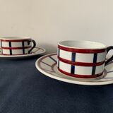 Pair of porcelain cups and cups Béarn HBCM Montereau
