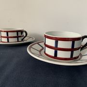 Pair of porcelain cups and cups Béarn HBCM Montereau