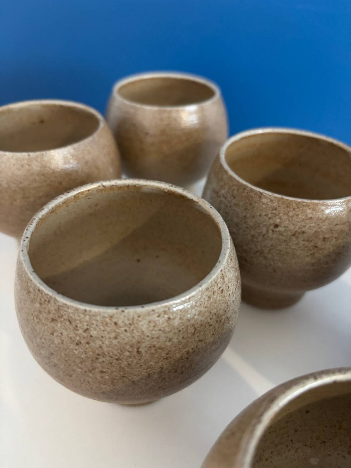 Set of 6 vintage beige enameled stoneware cups vintage pyrite stoneware espresso cup