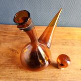 Vintage Amber Glass Wine Carafe - Artisan Decanter in Porron Style