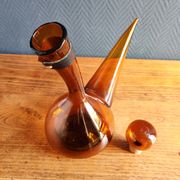 Vintage Amber Glass Wine Carafe - Artisan Decanter in Porron Style