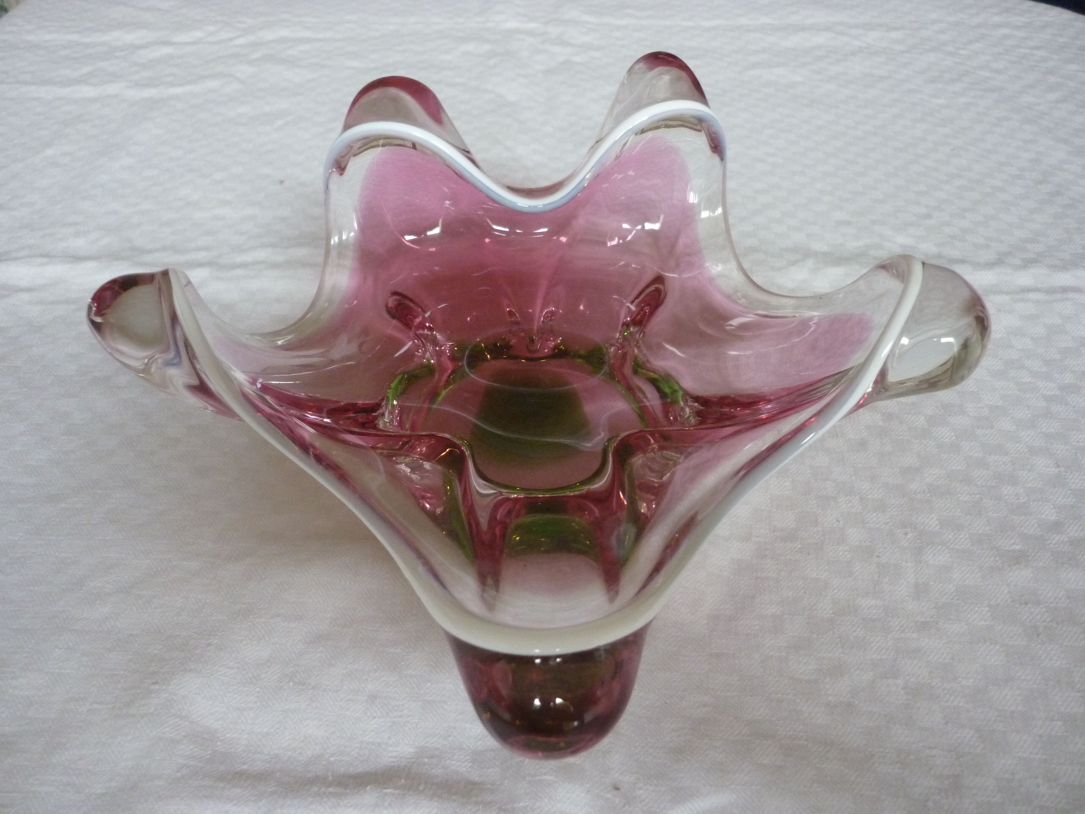 Empty pocket cut pink and green style glass murano
