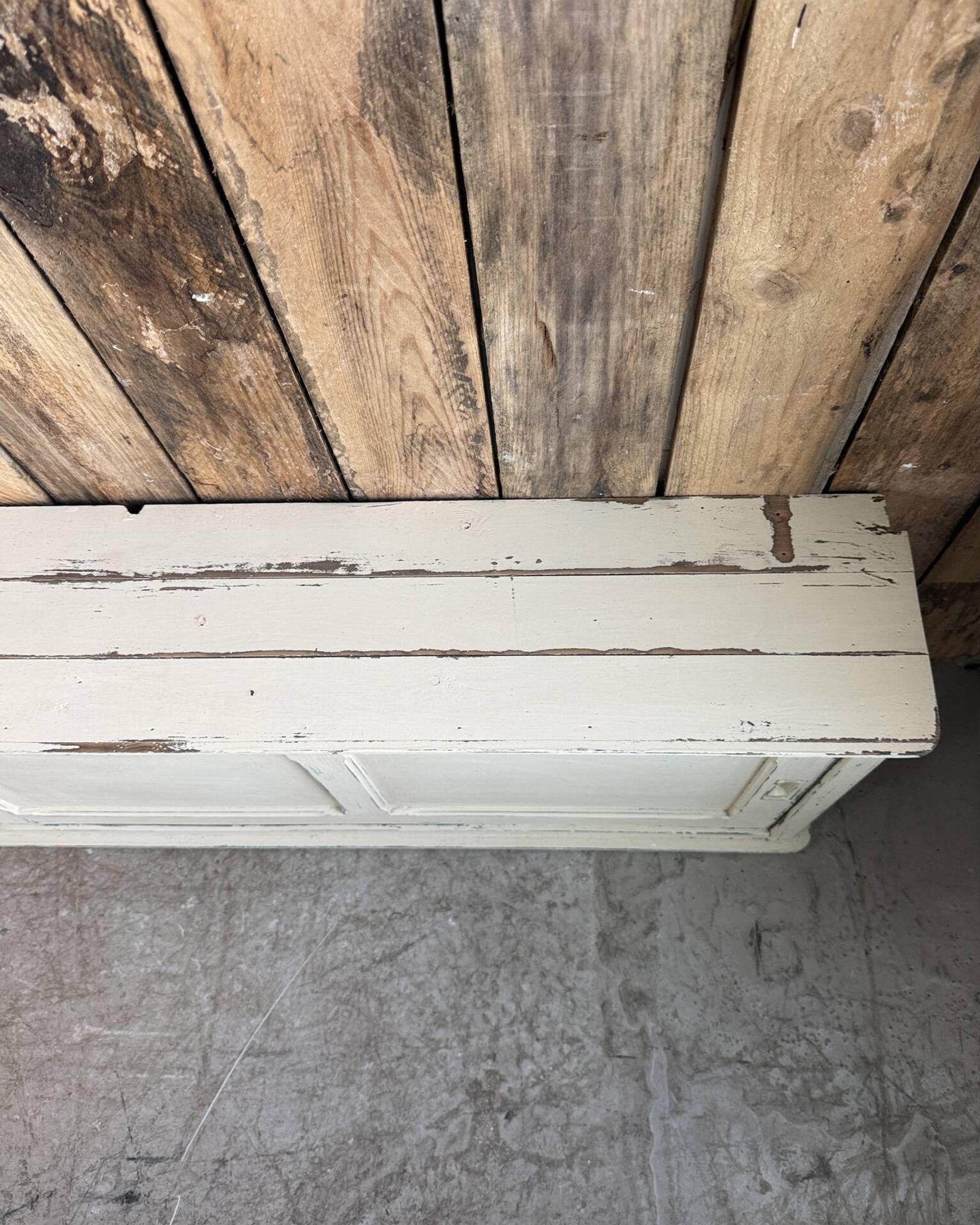 Vintage patinated work cabinet with sliding doors (renovated)