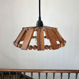 Suspension lamp in wood and vintage pearl