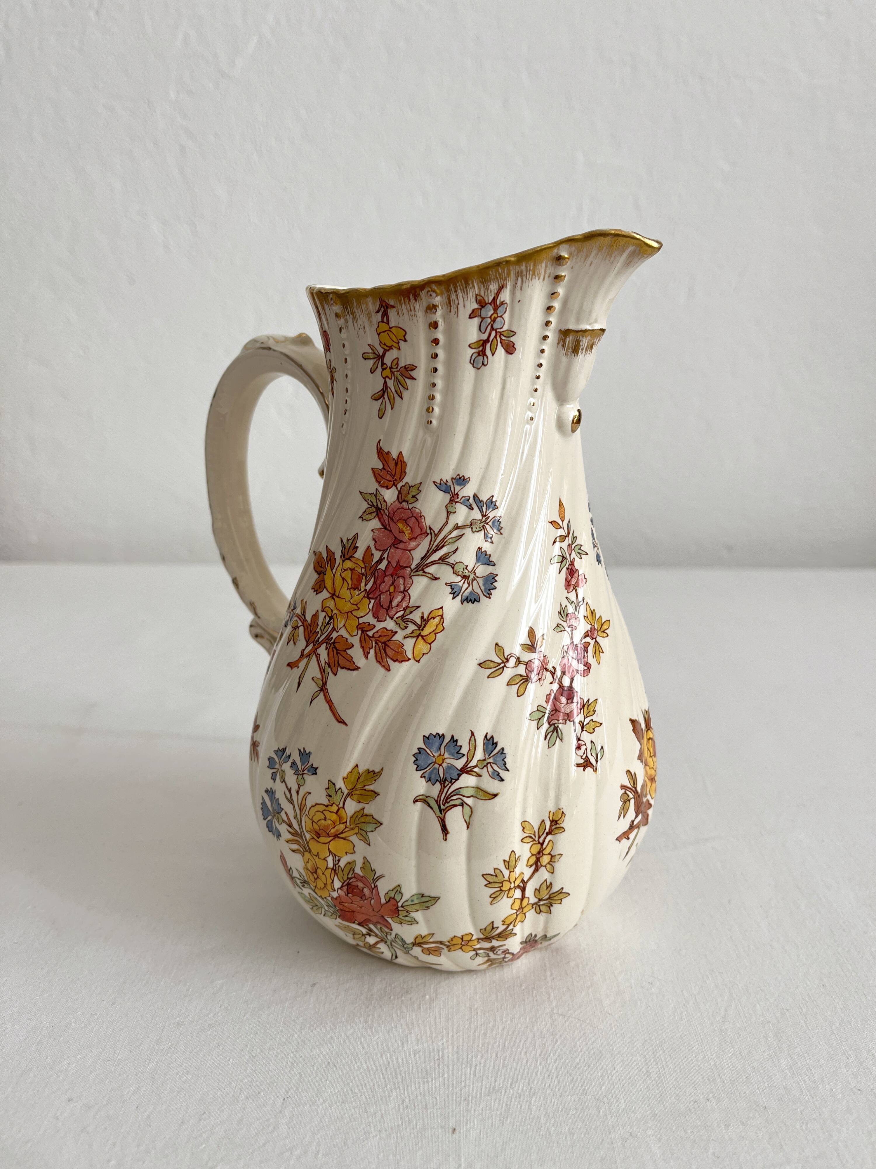 Polychrome ironstone milk jug "Louis XV" U&C Sarreguemines