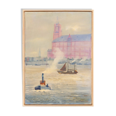 Port de Hambourg, huile sur toile, 53 x 73 cm