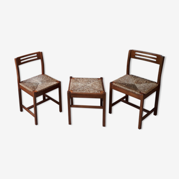 Set of 3 chairs and 2 Scandinavian stools