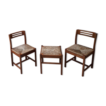 Set de 3 chaises et 2 tabourets scandinave
