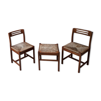 Set of 3 chairs and 2 Scandinavian stools