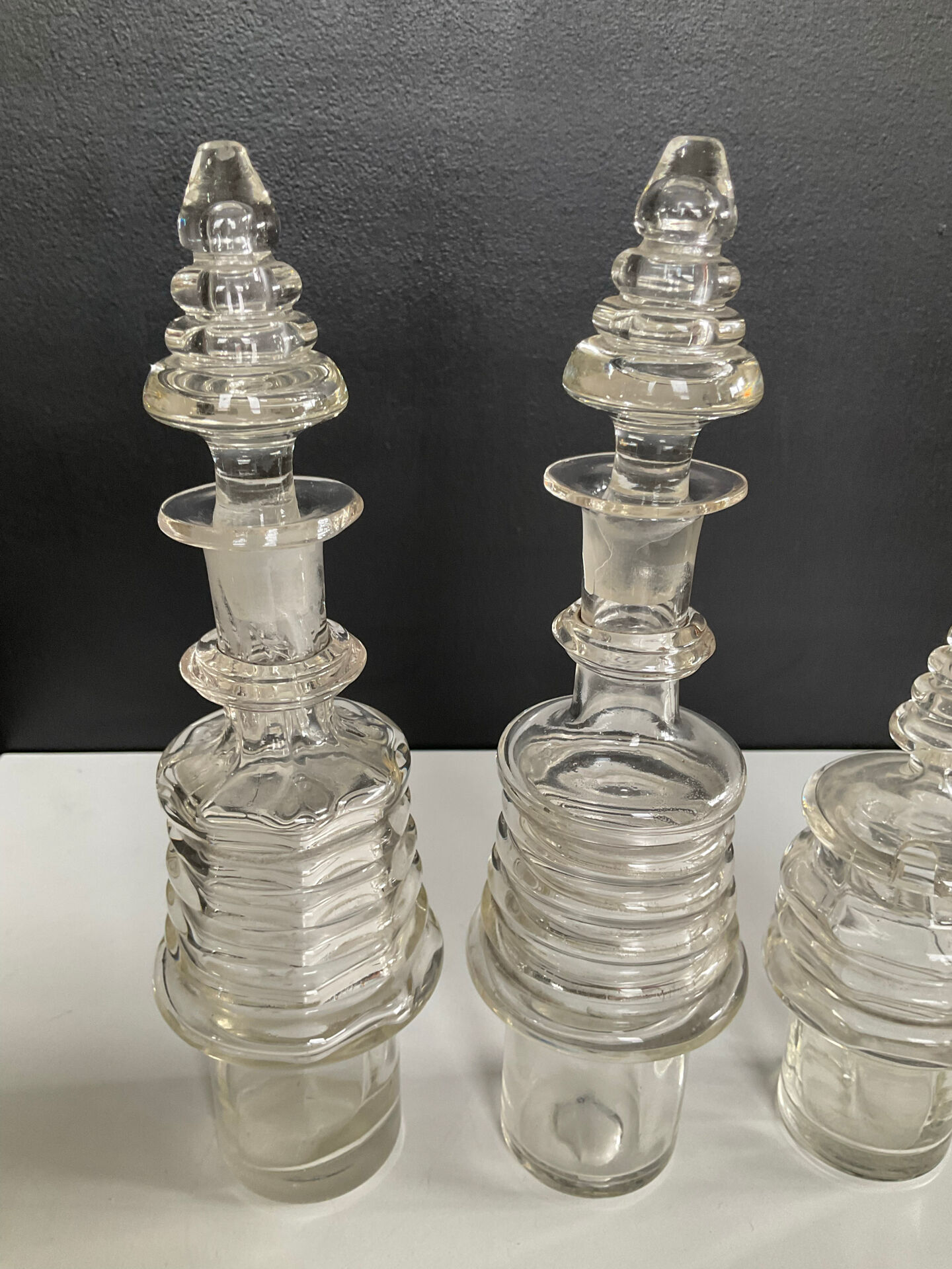 Set of 3 Art Deco crystal bottles