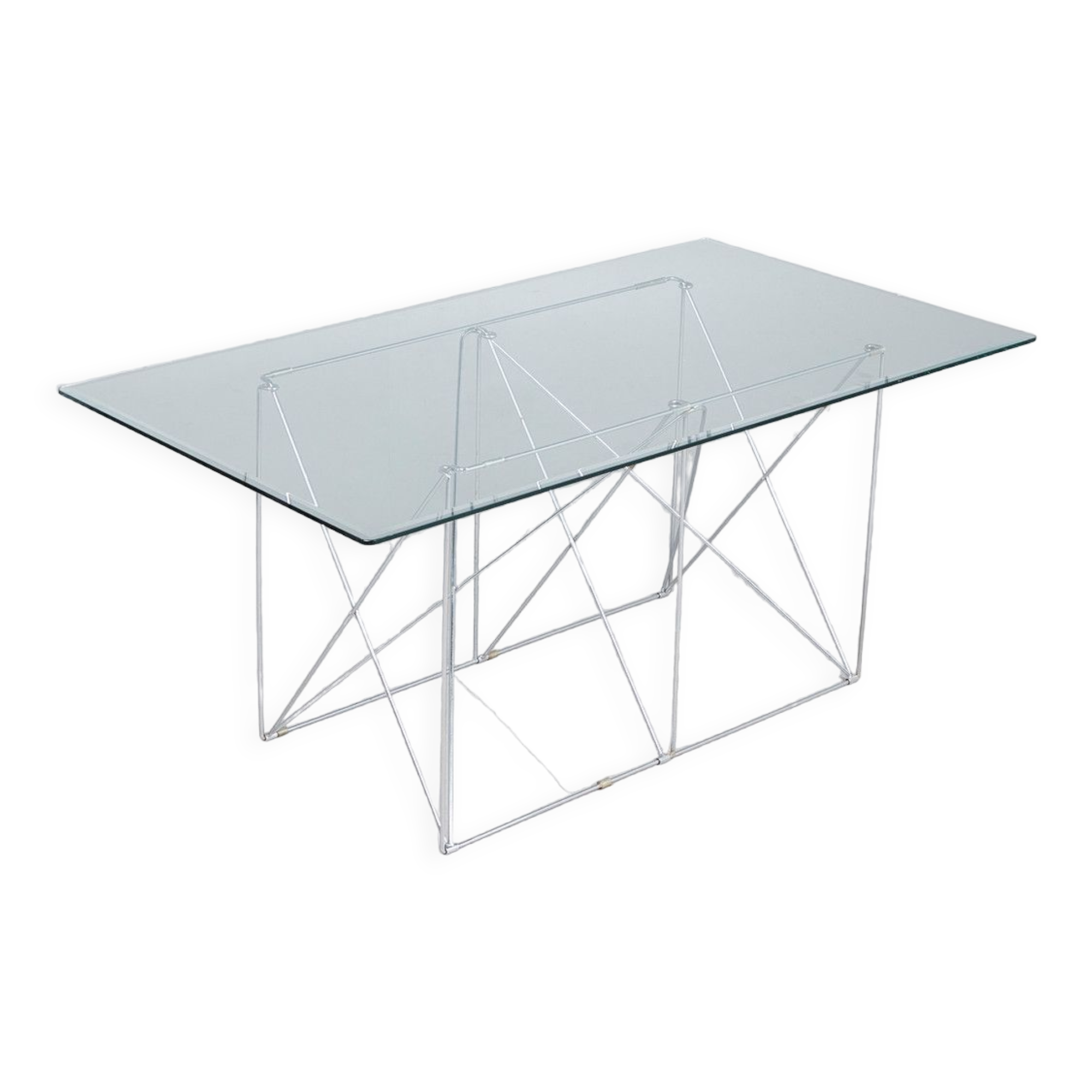 Max Sauze dining table in chrome steel wire and glass 1970s France