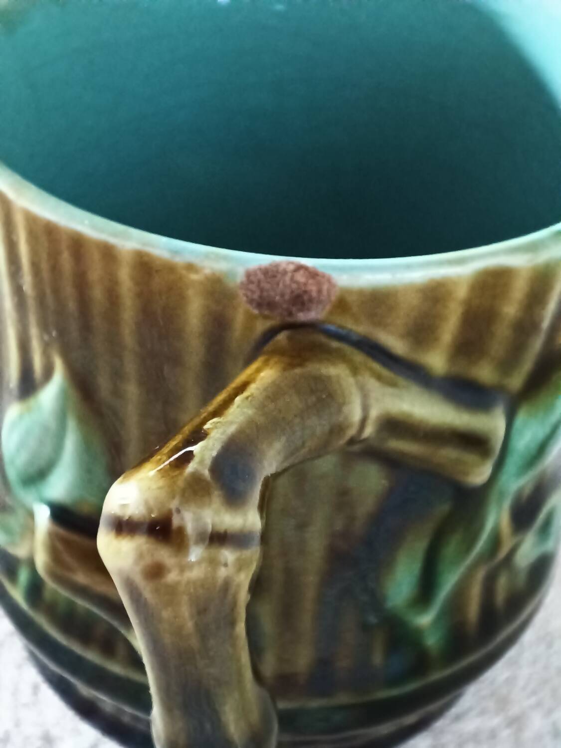 3 cups and saucers in bamboo-decorated earthenware