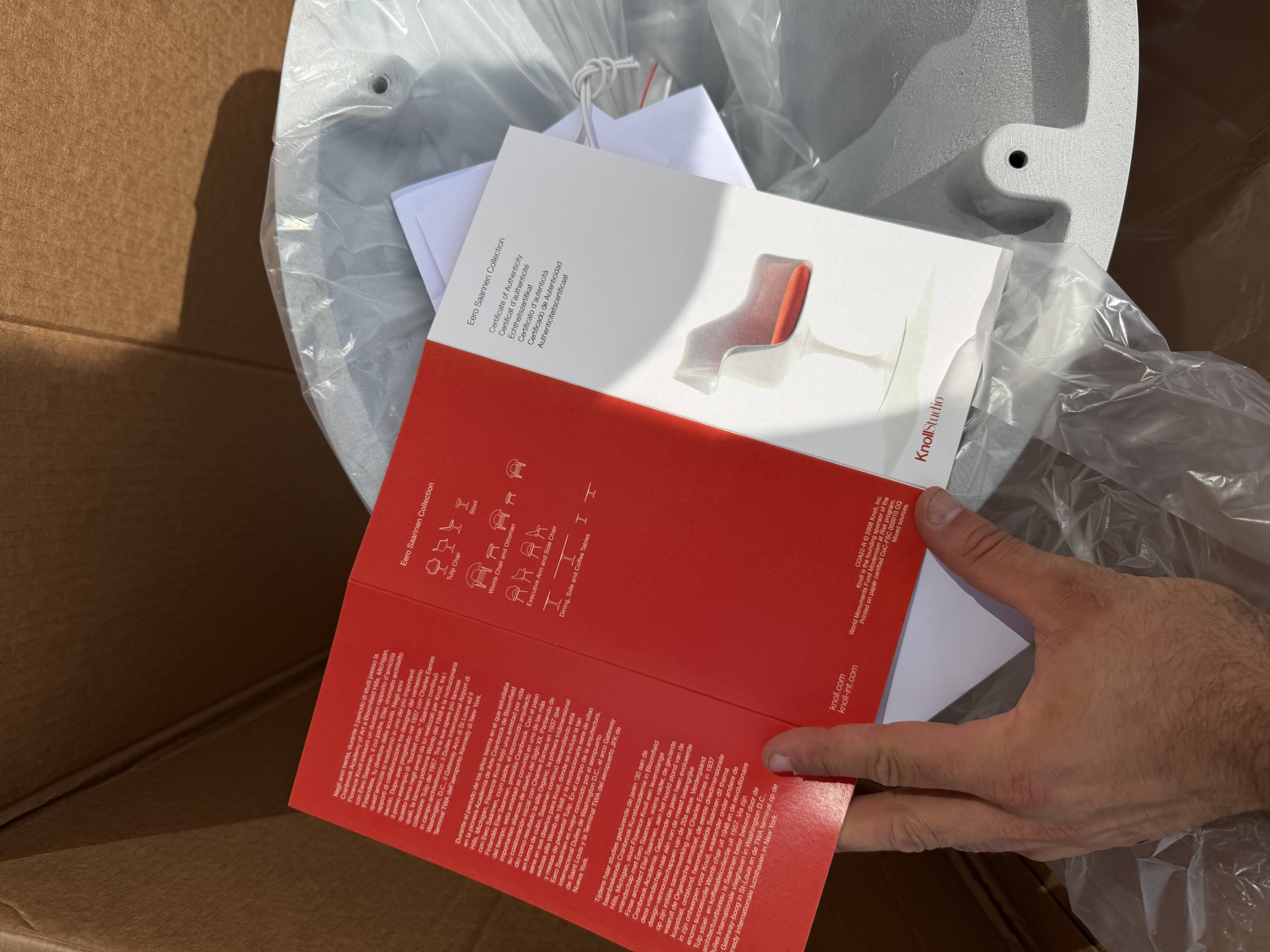 Original oval Tulip Knoll table 198cm white laminate, NEW in the box.