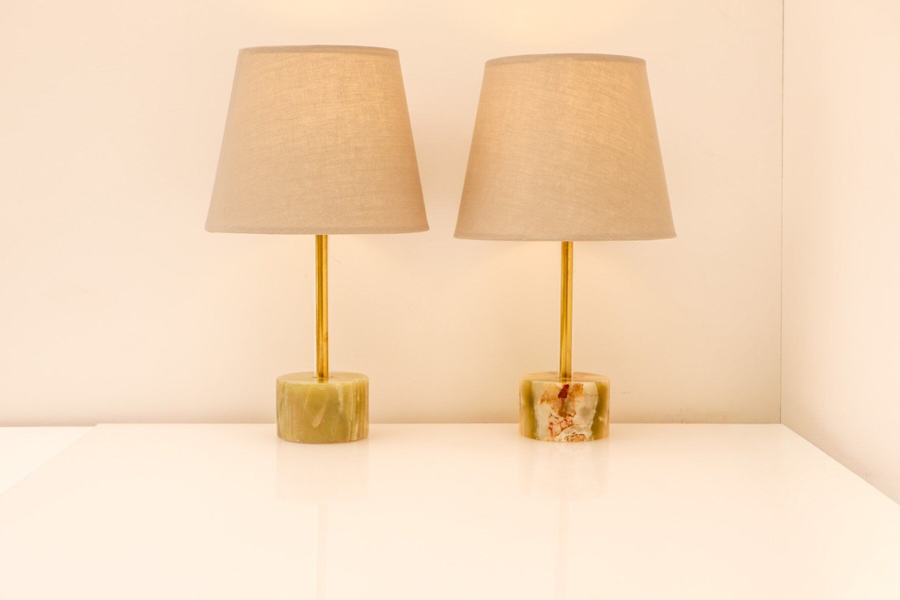 Mid-century modern Italian onyx and brass table lamps, set of 2