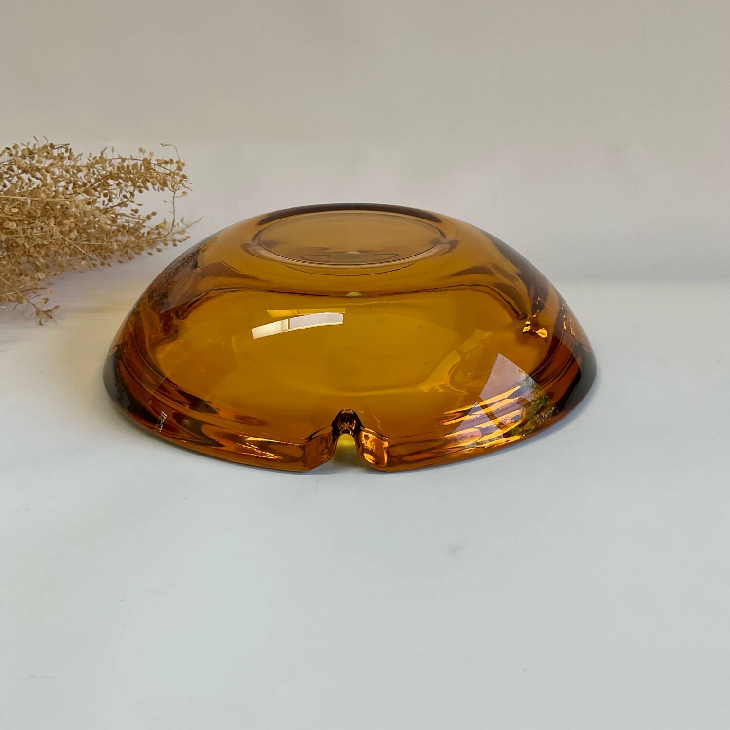 Amber vintage glass ashtray tray