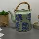 rare green celadon teapot ancient dragons or phoenix decoration with glaze and wicker handles signed /th